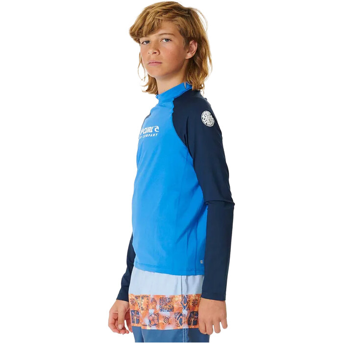 2024 Rip Curl Junior Shock UPF Long Sleeve Rash Vest 123BRV - Blue Gum